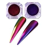 BORN PRETTY 2 Boxes Chrome Nail Powder Enhanced Nail Art Chameleon Pigment Black Base Needed with UV Gel Polish 2 Colors 1G