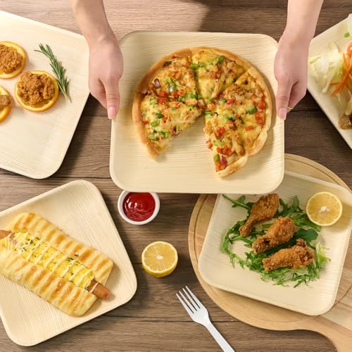 ECOLipak 10 Inch Compostable Palm Leaf Plate Like Bamboo Plate, 50 Pack | Disposable Biodegradable Plates, Suitable for Party, Dinner