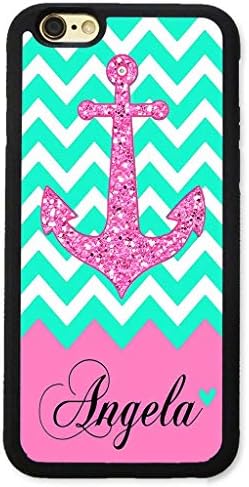 iPhone XS Max Case, iPhone 10S Max Case, ArtsyCase Mint White Chevron Pink Anchor Monogram Personalized Name Phone Case for iPhone XS Max and iPhone 10S Max (Black)