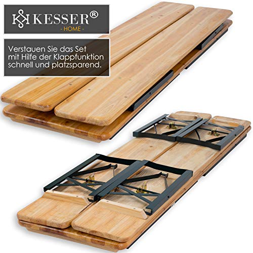 KESSER® Bierzeltgarnitur 3 teilig Gartenmöbel-Set | Klappbar 170 x 46 x 75cm | 2X Bierbänke 1x Biertisch | Festzeltgarnitur Biertisch Stehtisch Sitzgarnitur Holz 12-teiliges Bodenschoner-Set – Bild 7