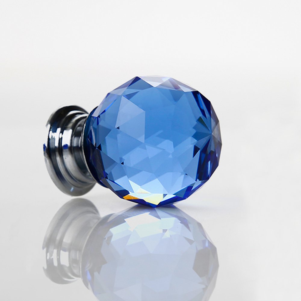 Crystal Door Knobs, 5 X 30MM Crystal Glass Diamond Cut Door Knobs Kitchen Cabinet Drawer Knobs with Screw for Home Decorating, Blue