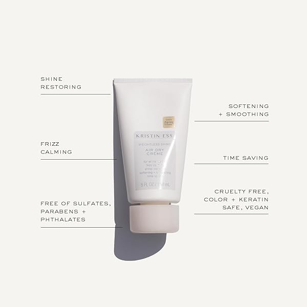 KRISTIN ESS HAIR WEIGHTLESS SHINE AIR DRY CREAM FOR CURL DEFINITION, SMOOTHING + BLOWOUT PREP – FRIZZ CONTROL – LIGHT HOLD – WOMEN’S STYLING PRODUCT FOR FRIZZY, WAVY + CURLY HAIR – VEGAN