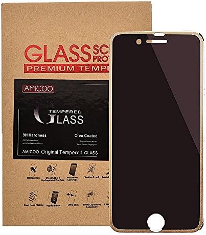 AMICOO(TM) Gold Bumper High Resolution Privacy Screen Protector for iPhone7, Full Cover no Space Easy Install Anti-Spy Glass Film for iPhone7 Plus (gold)