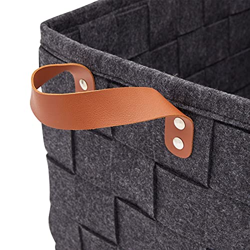 Farmlyn Creek Dark Grey Storage Baskets, Foldable Felt Organizers (15 x
