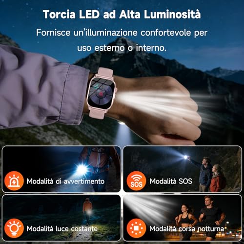 2026 Nuovo Smartwatch Donna con ECG/Pressione Sanguigna/Sonno/Acido Urico/Temperatura/HRV/Cardiofrequenzimetro/BMI/Emozioni/Fatica, 2,0"Orologio Salutare con Torcia LED/Funzione Telefono/Pulsante SOS