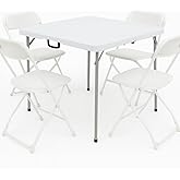 BTEXPERT 5 Piece Folding Card Table Portable and Chair Set, 34" Square Foldable Table 4 Adult Chairs for Board Games Party Ho