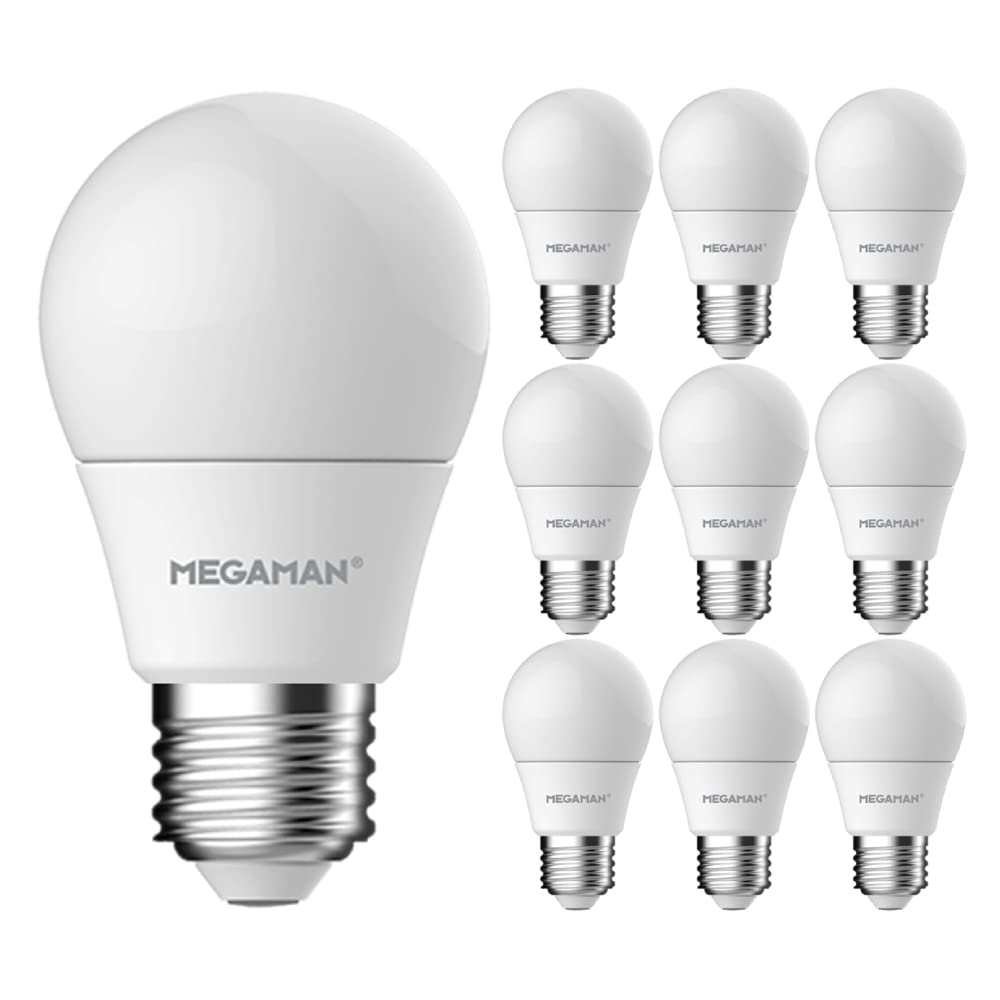 Megaman Pack of 10 x LED 711114 Dimmable Classic Opal Golf Ball E27 Edison Screw 4000K Cool White 5.5W (10)