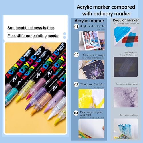TERRIFI Acrylic Paint Pens, Soft Brush Tip Acrylic Markers, 24 Colors Ideal for Canvas, Rock Painting, Wood, Stone, Glass, Ceramic, Fabric Painting, DIY Crafts