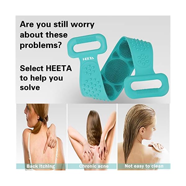 HEETA Soft Silicone Back Body Scrubber Exfoliating Shower Bathing Brush with Handle, Deep Clean SPA Massage Skin Care…