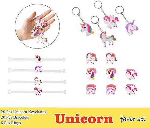 Unicorn Party Favor Set, Unicorn Toy Novelty Birthday Party Favors Supplies for Kids Girls, Bracelets Keychains and Rings ( Pack of 48 )