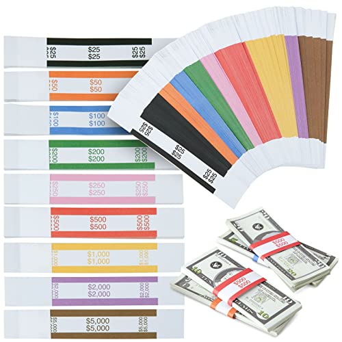 Currency Straps – 300-Pack Assorted Money Bill Wrapper Bands, ABA Standard Colors, Self-Adhesive,19.7 x 3.2 cm