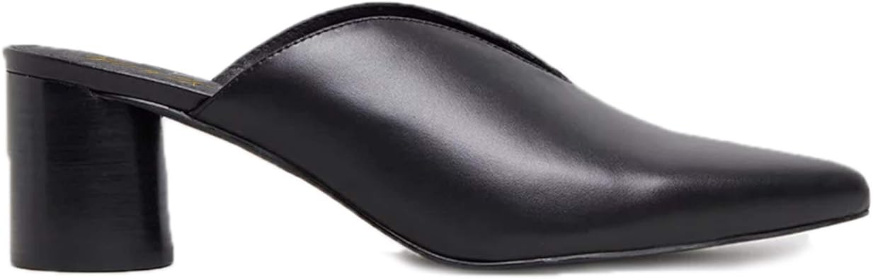 black leather mules heel