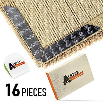 Anti Curling and Anti Slip Rug Gripper - Bonus Phone Sticker Holder - 3M Premium Carpet Gripper Tape - Keeps Your Rug in Place and Makes Corners Flat - 16 pcs Large Size