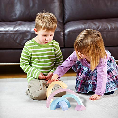 MERRYHEART Wooden Rainbow Small Stacker, 6 Piece Rainbow Stacking Toy
