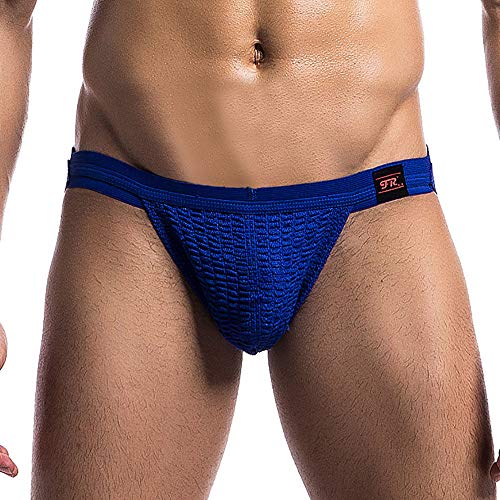 BODOAO G-Strings & Thongs Mens 3.2cm Strap Waistband Athletic Supporter T-Back Thong Underwear Blue
