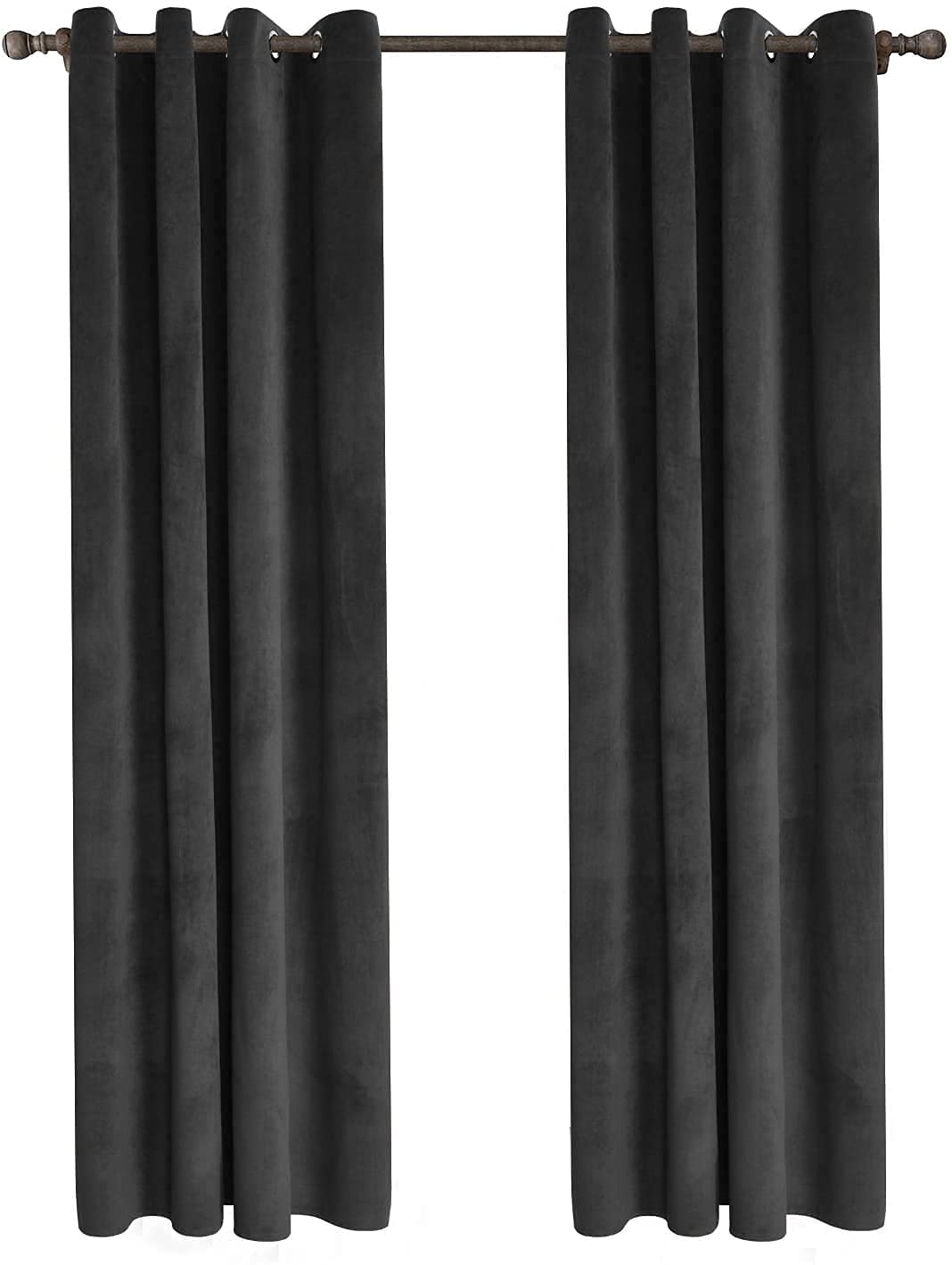 Grey Blackout Curtains 100% 2 Panels Set Eyelet Curtains Ring Top Thermal Insulated Window Treatment Drapes for Kitchen Living Room Bedroom Nursery, Dark Grey