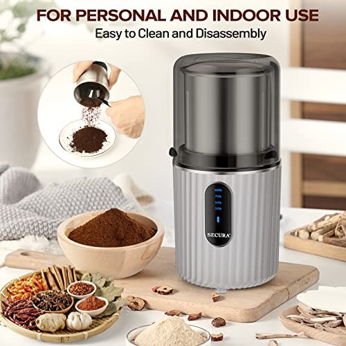 Secura Cordless Coffee Grinder Electric, Spice Grinder Electric, USB