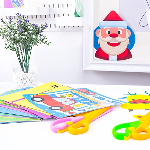 Koogel Scissor Skills Activity Book with Safety Scissors, 2 Pairs Kid Training Scissors and 120PCS Cutting Paper for Kids Fun Paper-cut Preschool Early Learning Development Ages 3+