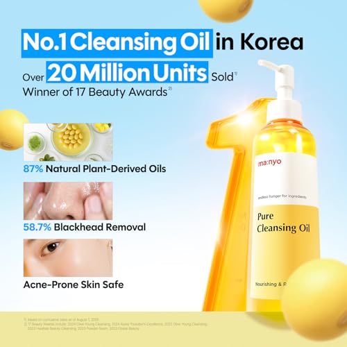 ma:nyo Pure Cleansing Oil 6.7 fl oz (200ml) Daily Makeup Remover & Blackhead melting with 14 Plant-Based Oils | Suitable for All Skin Types | Korean Skincare