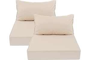 AAAAAcessories Outdoor Deep Seat Cushions for Patio Furniture, Waterproof Replacement Patio Chair Cushions, Set of 2, 25.5 x 25.5 x 5 + 25.5 x 13.5 Inch, Beige