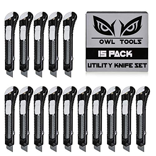 15 Pack - Utility Knife Box Cutter (18mm Retractable Blade Box Cutters with Bonus 15 Replacement Razor Blades!) Perfect for Moving, Cutting Cardboard Boxes, DIY Projects, More - Thumbnail 5