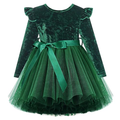 Toddler Tutu Dress 1t 2t Baby Girl Green Velvet Long Sleeve Tulle Dresses at Amazon
