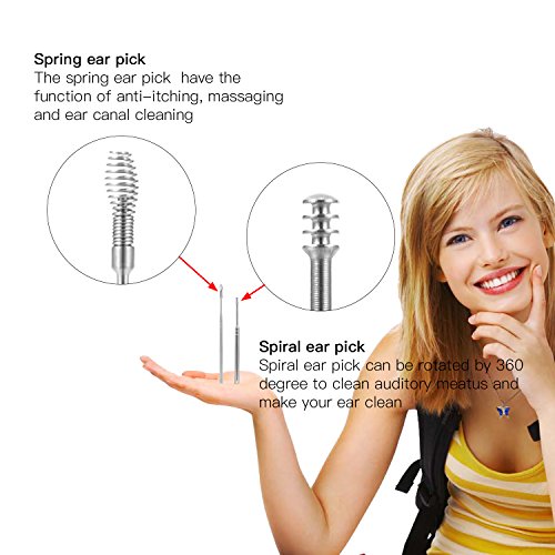 Ear Wax Removal Tools with Spiral Ear Cleaners Wax Picker Kit Stainless Steel Medical Grade Storage Box(Extral Gift 16pcs soft silicone ear wax remover)