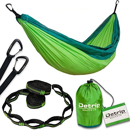 Detrip Hammock – Portable Nylon Parachute Hammock with 2 Tree Straps &amp; New High-Strength, Ultra-Light Aluminum Carabiners – for Camping Holidays, Hiking, Travel or Backyard – Best for Backpack