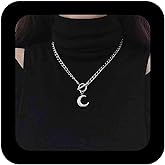 IRCOMULTI Boho Moon Crescent Choker Necklace Crescent Pendant Necklaces Half Moon Necklace Chain Silver Toggle Clasp Necklaces Jewelry for Women