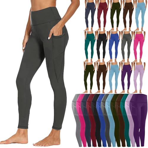 Leggings for Women UK High Waisted Gym Running Leggings with Pockets Womens Yoga Pants Anti Cellulite Workout Pants with Tummy Control Compression Tights Yoga Pants for Women with Pockets