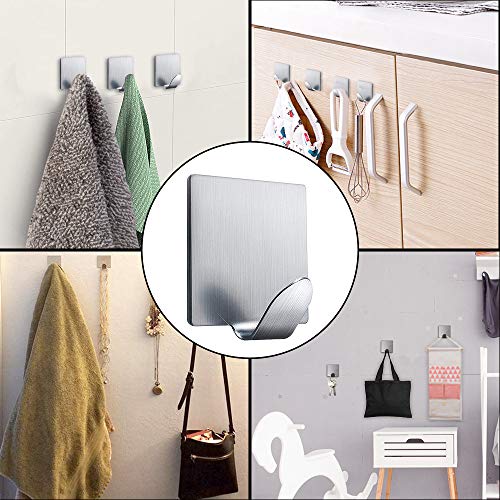 Wodgreat Adhesive Hanging Hooks, 3M Self-Adhesive Waterproof Stainless Steel Hooks Wall Utility Hooks, for Towel Keys Bags Kitchen Tools Bedroom Bathroom Office (4 Packs)