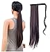 SWACC Women Long Straight/Curly Wavy Wrap Around Ponytail Extension Synthetic Hair Piece Clip in Hair extensions (Straight, 4#-Dark Brown)