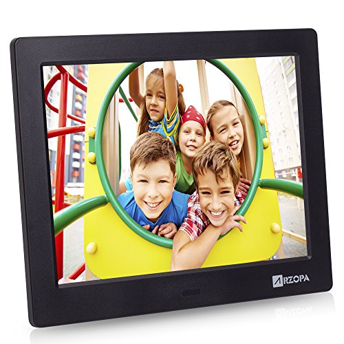 Arzopa Advanced Digital Picture Photo Frame - HD 1024x600(4:3) IPS Widescreen Eletronic Picture Frame Advertising Player with Calendar/Clock/Remote Control Black 8-inch