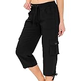 MoFiz Womens Capris with Pockets Loose Fit Casual Capri Pants Dressy Lightweight Ladies Baggy Cargo Pants for Hiking