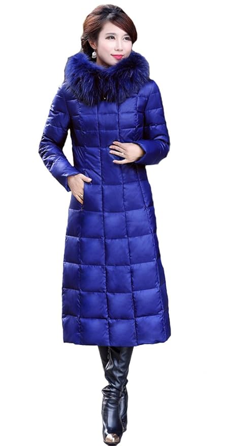 Queenshiny Frauen Lang Daunenjacke Mantel mit Kapuze