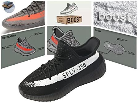 LUONEKE Men's Women's Breathable Mesh Boost 350 V2 Sport Sneakers Yeezy Running Shoes Fitness Sneakers (US_6.5/EUR_39/cm_24.5, Black White)