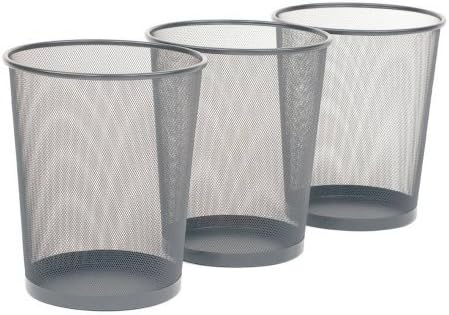 Seville Classics 3-Pack Mesh Wastebaskets, Silver, Metal, Durable Mesh Wire Casing