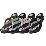 Women's Flower Print With Rhinestone Platform Thong Sandals Flip Flops W1199L