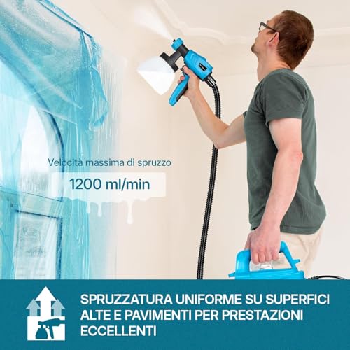 Tilswall Paint Spray Gun 800W | HVLP Electric Container 1300 ml, 3 Modes and 3 Nozzles, 1200 ml/min, Easy to Use and Clean, for Furniture and Fences