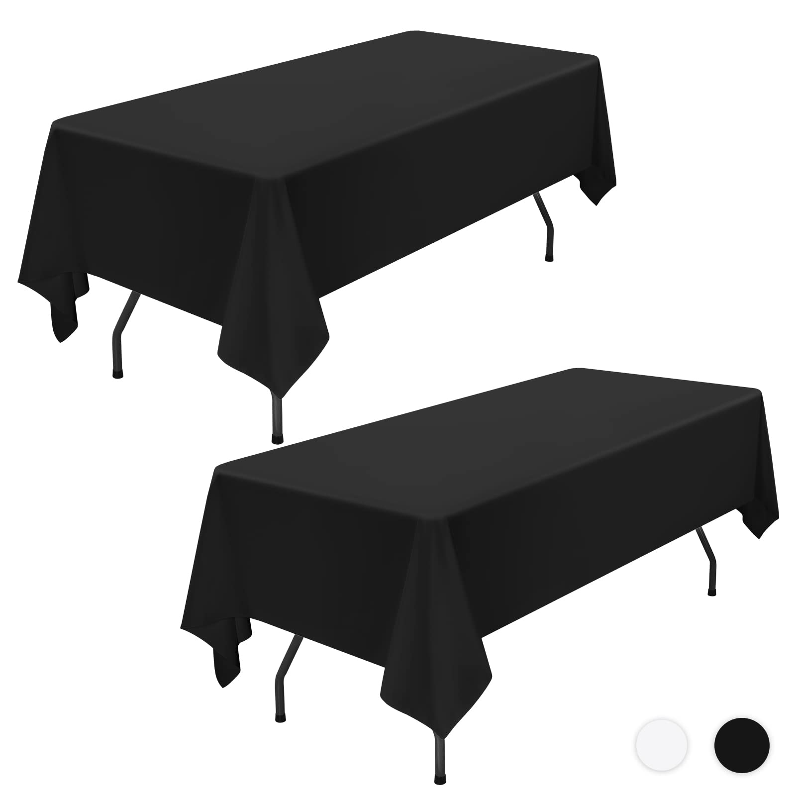 2 Pack Black Polyester Tablecloth for 6ft Rectangle Tables 60 x 102 Inch Rectangular Fabric Table Clothes Washable Black Table Covers for Wedding Banquet Restaurant Buffet Parties Camping