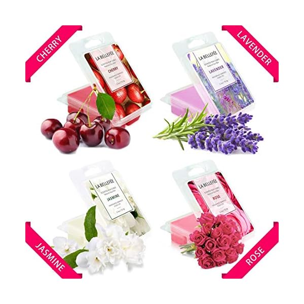 LA BELLEFÉE 4 x Packs Perfume Box Wax Melts Set of Rose, Jasmine, Cherry, Lavender, Organic, Vegan, Soy Wax melt…
