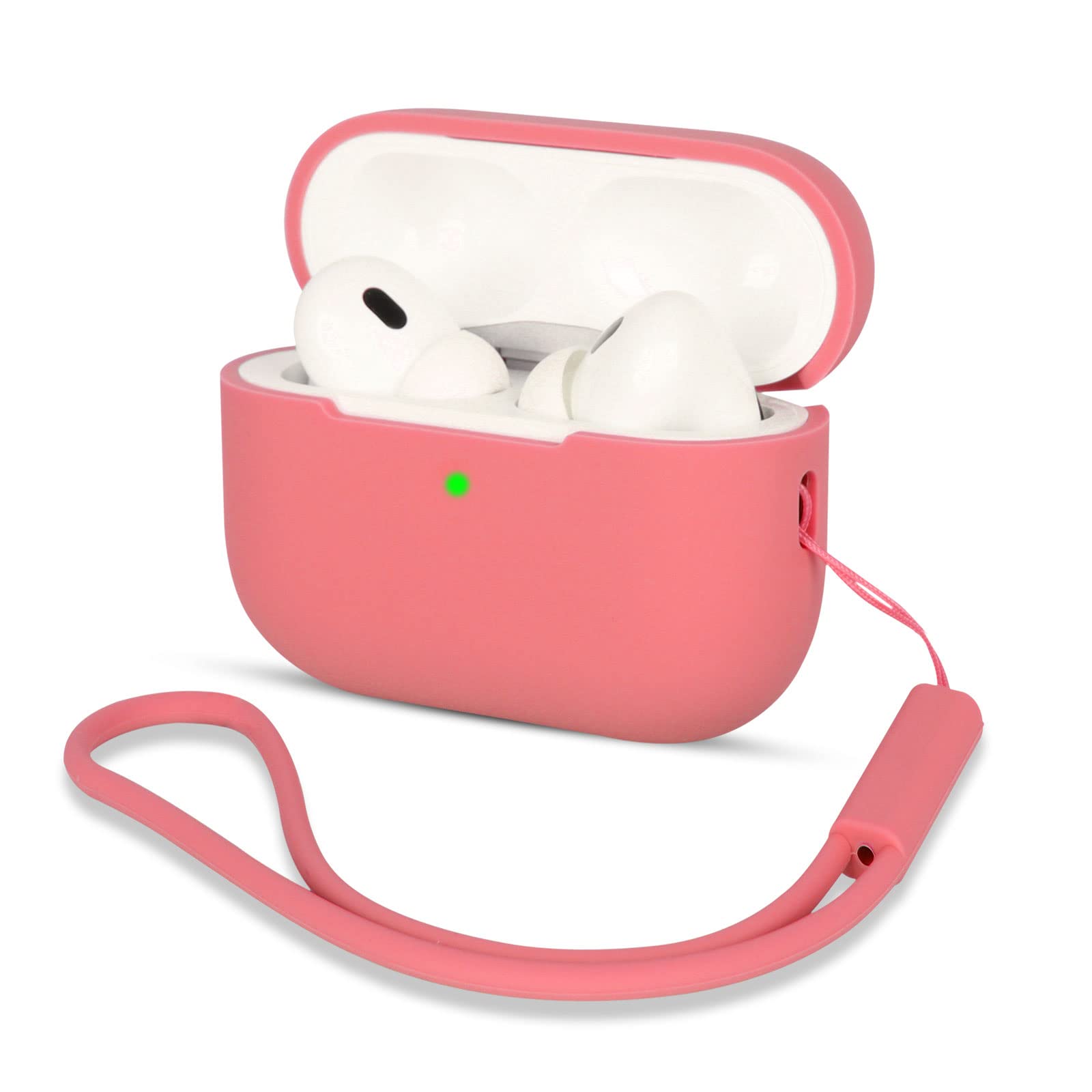 AOTUAO Compatible with AirPods Pro 2 Case Cover, Shock-Resistant Protective Silicone Case Cover for AirPods Pro 2nd Generation 2022 with Silicone Lanyard, Front LED Visible, Pink Peach — image 1