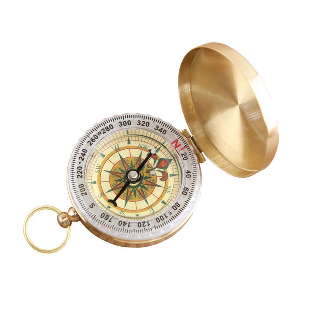 piokikio Classic Pocket Style Copper Clamshell Compass Waterproof Luminous Compass Camping Gear Survival Gear