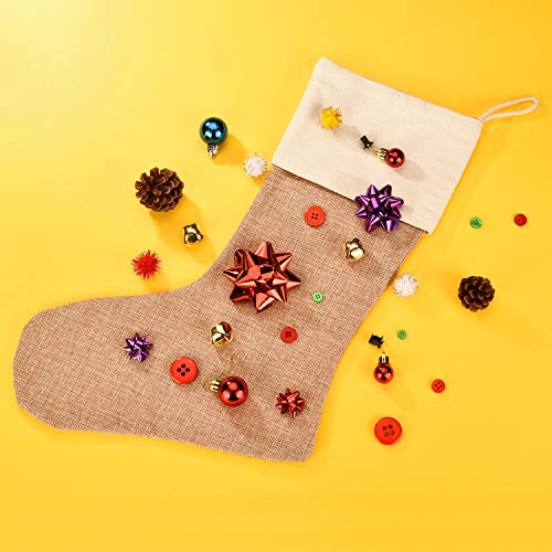 Sunshane 5 Pieces Burlap Christmas Stockings Xmas Fireplace Hanging Stockings Decoration Stockings for Christmas Decoration DIY Craft, Flaxen - Thumbnail 3