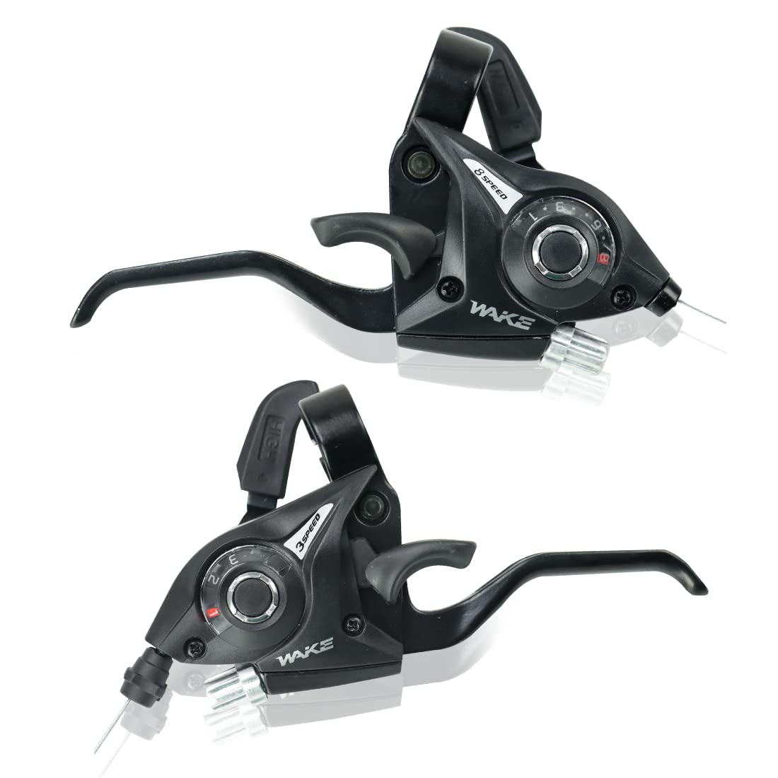 CYSKY Bike Shifter 3x7 / 3x8 Speed Shifters Brakes Combo, Left Right Brake Lever Shifter Kits with Gear Indicator and Brake Cables Compatible with Moutain Bike, Road Bike (3 x 8 Speed)