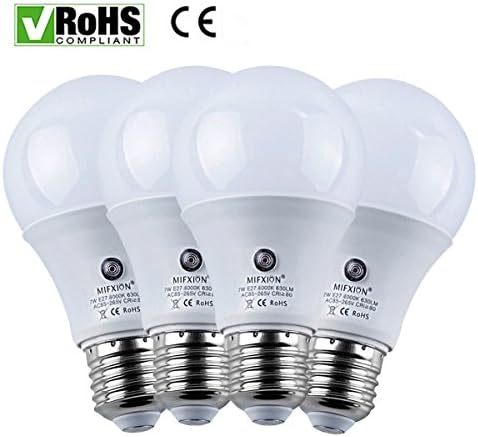 4-Pack E27 7-Watt 630Lumens LED Dusk-to-Dawn Sensor Light Bulbs Built-in Photosensor Detection Auto Switch Energy Saver Light Indoor/Outdoor Lighting Lamp for Porch Hallway Patio Garage (4000K)
