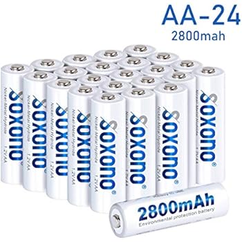 SOXONO AA Rechargeable Batteries 2800mAh High Capacity 1.2V NiMH Low Self Discharge AA Battery 24 Pack