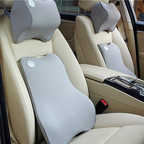 AOTOSOLO Premium Memory Foam Car Lumbar Cushion &amp; Car Neck Pillow Kit (Grey)