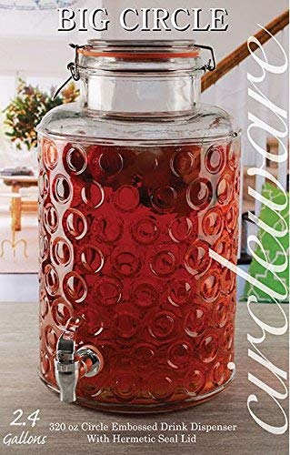 Circleware Circles Glass Beverage Dispenser with Locking Lid, Fun Party Entertainment Home & Kitchen Glassware Water Pitcher for Juice, Beer, Kombucha and Cold Drinks, Hermetic, Huge 2.5 Gallon