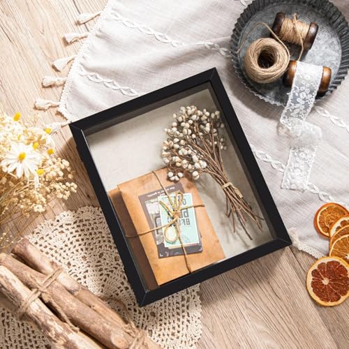 Shadow Box Picture Frame with Linen Board, 8x10 Memory Box Display Case for Flower Baby Pet Wedding Photo Craft Memorial Gift, Black